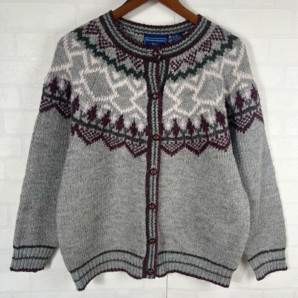 Vintage Susquehanna Trail Outfitters Womens Knit Cardigan Size Large Gray